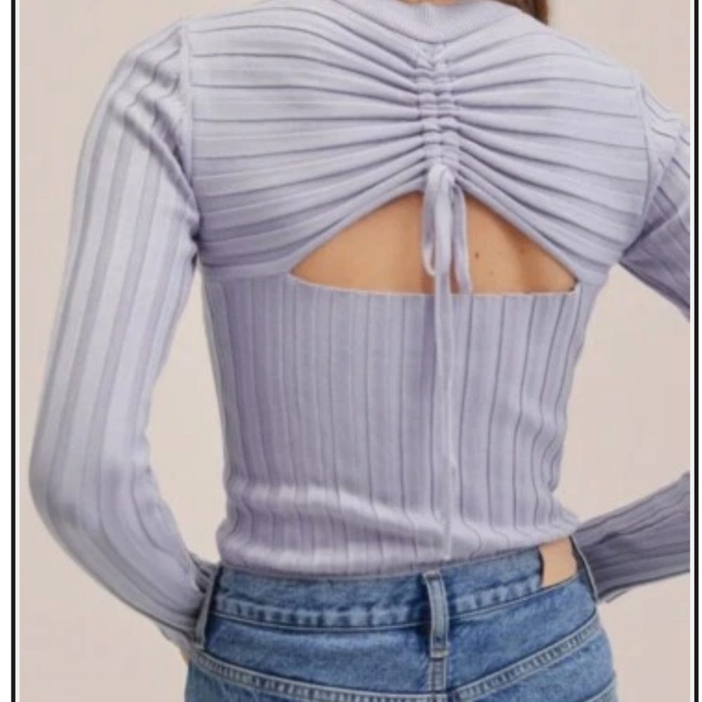 Mango Light Lavender Ribbed Long Sleeve Top with Back Cutout